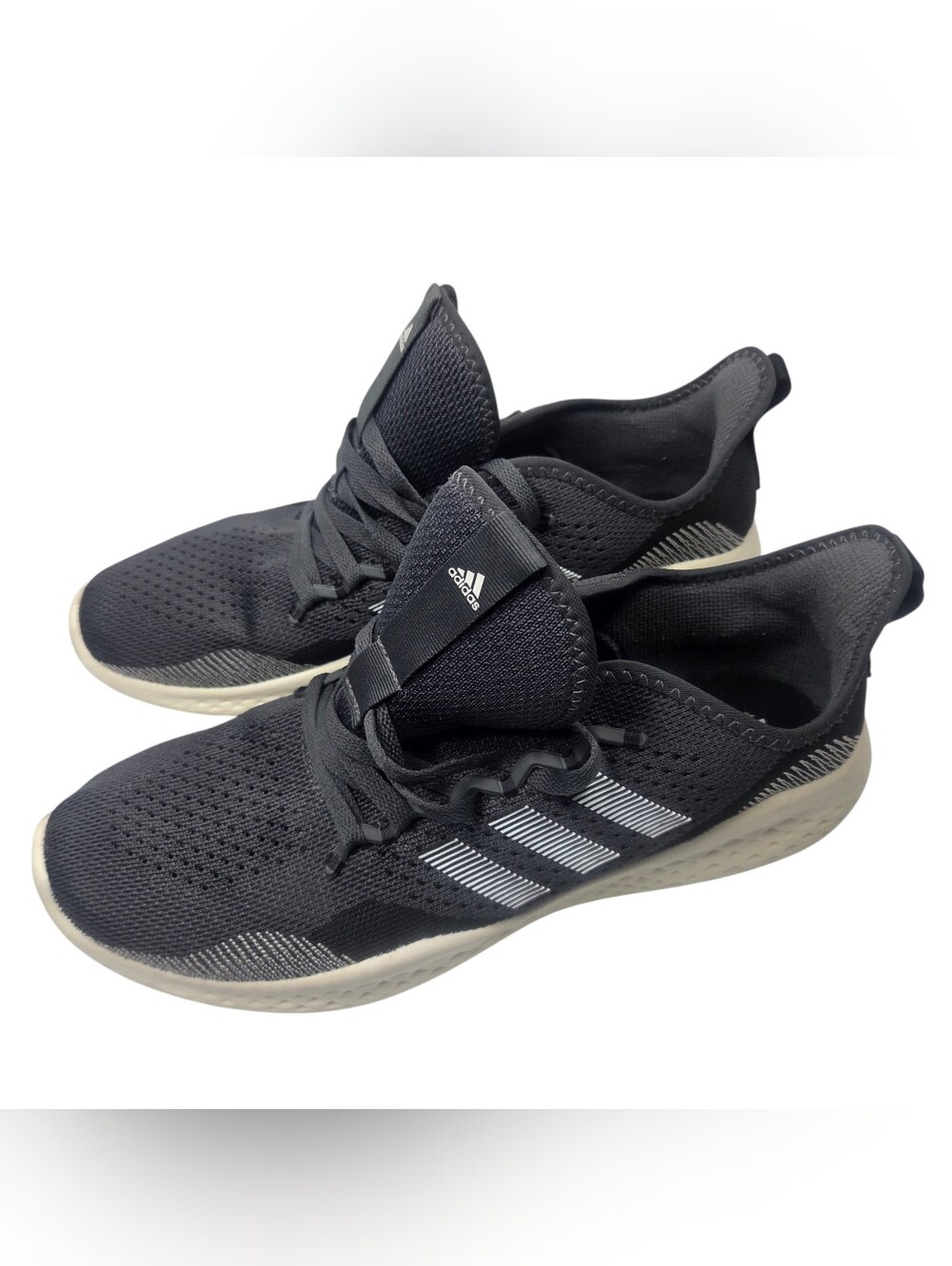 adidas Black Athletic Knit Sneakers with White Stripes. Size 12